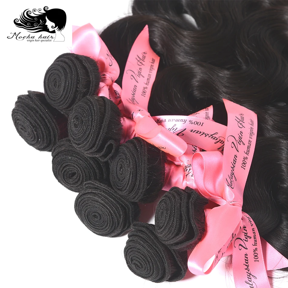 MOCHA Hair 10A малазийские виргинские волосы переплетения пучки объемная волна 10-2" необработанные человеческие волосы для наращивания натуральный цвет