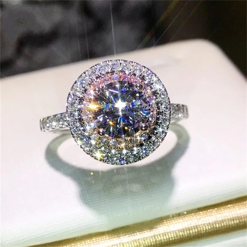 Обручальные кольца для женщин, S925 Стерлинговое Серебро-ювелирные изделия, кубический цирконий, хорошее ювелирное изделие, розовый круглый камень, свадебные ювелирные изделия, обручальное кольцо