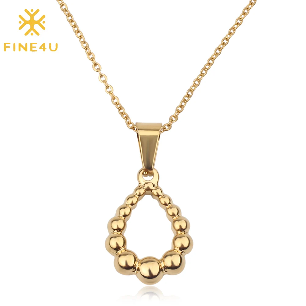 

FINE4U N164 Gold Color Ball Beads Pendant Necklace Stainless Steel Chain Necklace For Women Friendship Jewelry Gift