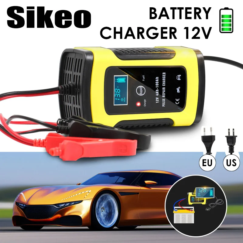 

2PC Full Automatic Car Battery Charger 110V To 220V To 12V 6A LCD Smart Fast for Auto Motorcycle Lead-Acid Batteries Charging