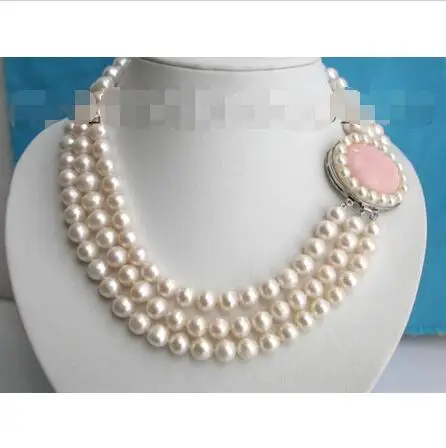 

Hot sell Noble- FREE SHIPPING>>>@@ Wholesale price 16new ^^^^10mm 3row round white freshwater pearls necklace jade c