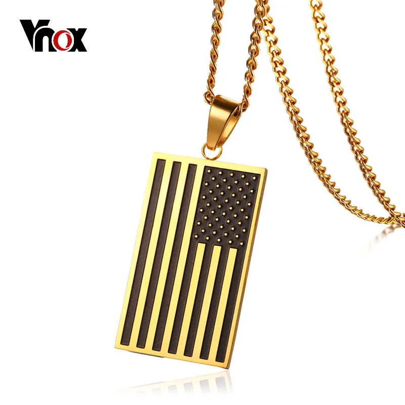 Vnox американский флаг США Dog Tag Бесплатная гравировка кулон для Для мужчин Цепочки и ожерелья Золото Цвет Нержавеющая сталь цепи мужской себе...