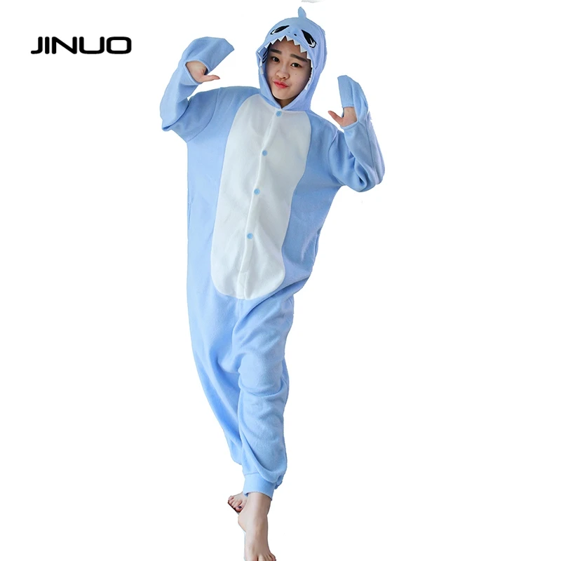 JINUO Blue Shark Christmas Pajamas Animal Winter Warm Women Onesies Adult Caine Costume Hooded For Party