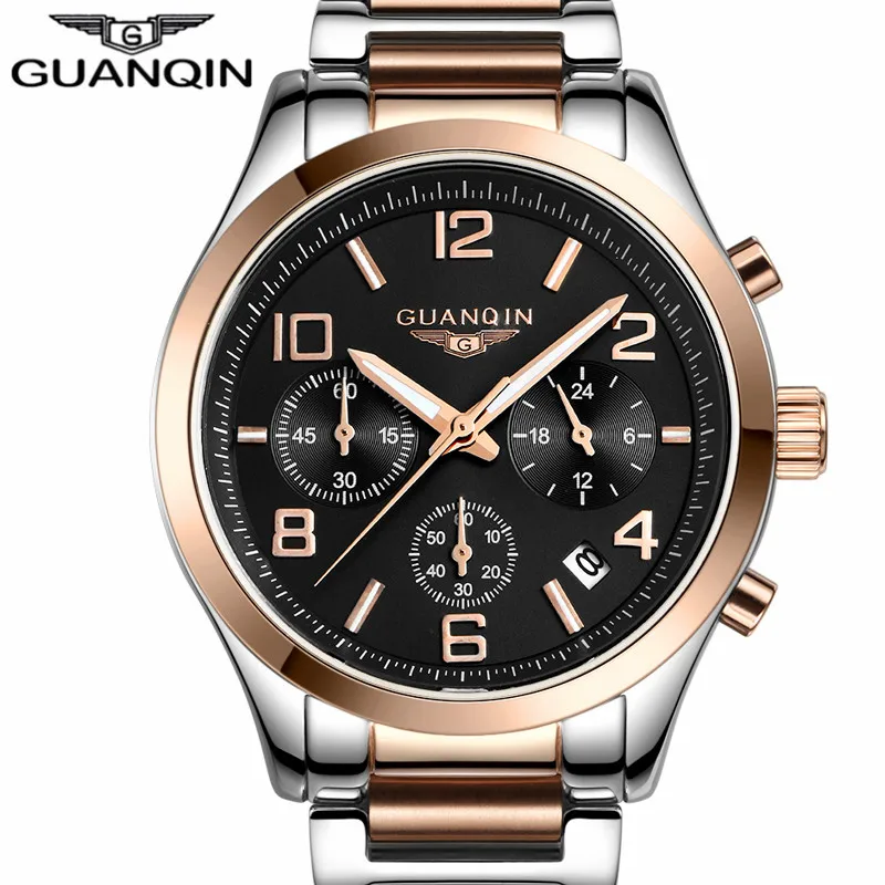 

relogio masculino 2016 GUANQIN Business Watches Men Chronograph Luminous Wristwatch Luxury Brand Stainless Steel Quartz Watch