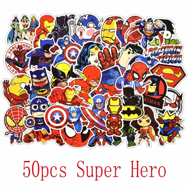 

2Style 50Pcs MARVEL Cartoon Super Hero Stickers anime figure Pack Batman Superman Hulk Iron Man Graffiti Decals Y67