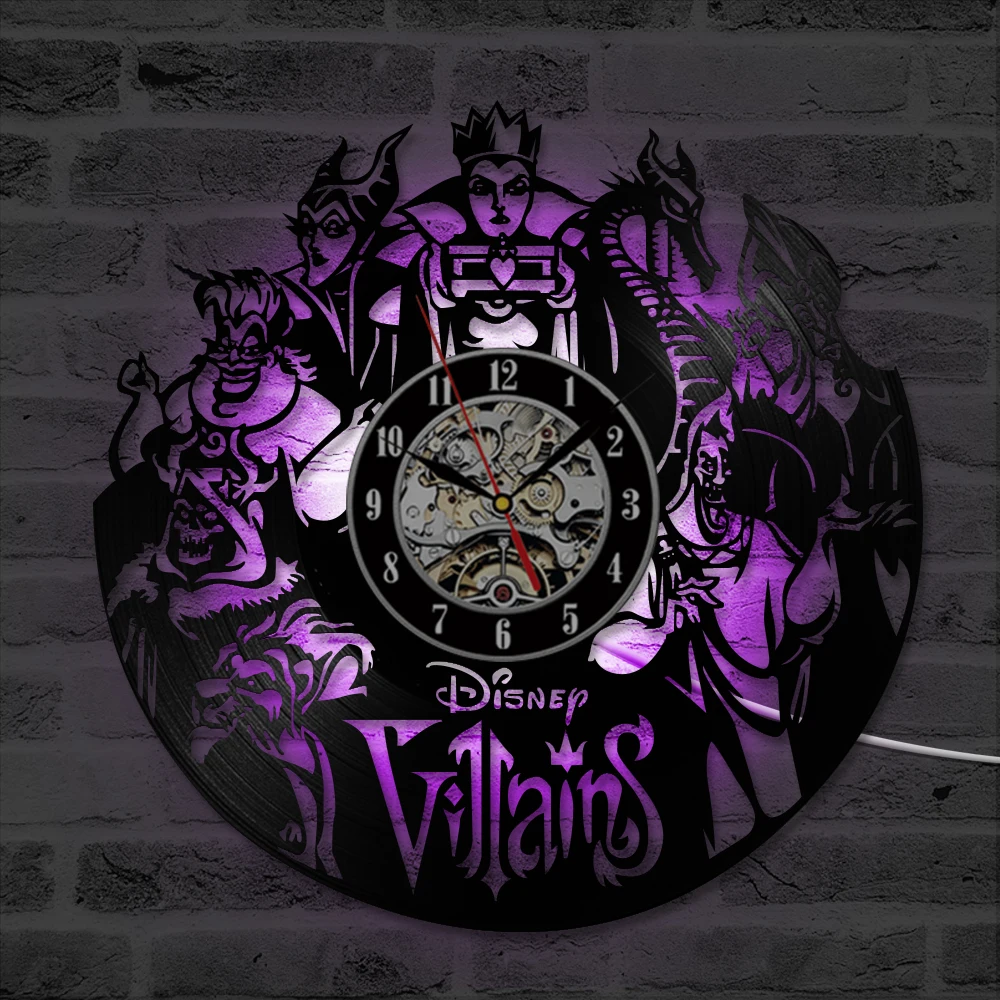 

LED Wall Clock Modern Design Villains Clocks with Backlight Cartoon Vinyl CD Record Wall Watch Home Decor Silent 12 inch