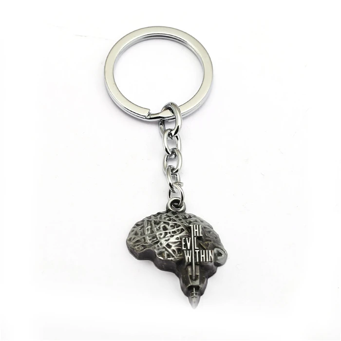 Игра зло в металический брелок для ключей в форме мозга брелок с кольцом-держателем Бронзовый Серебристый Для мужчин Для женщин подарок автомобильные брелки для ключей