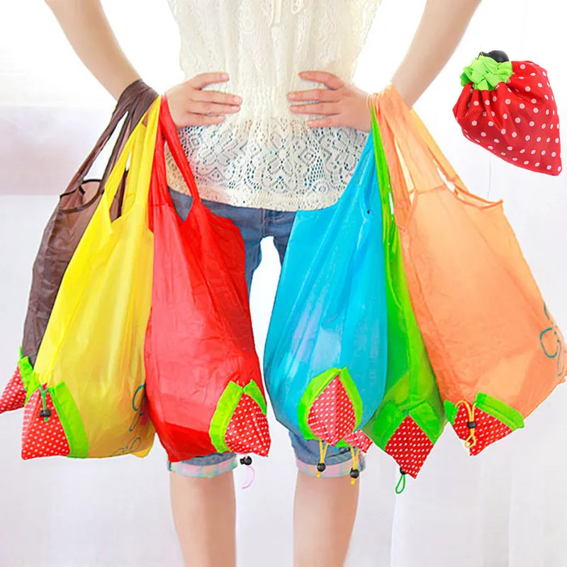 

Large Size Nylon Reusable Foldable Handy Shopping Bag Tote Strawberry Reusable Folding Grocery Home Tote Pouch Storage Bag 1PCS
