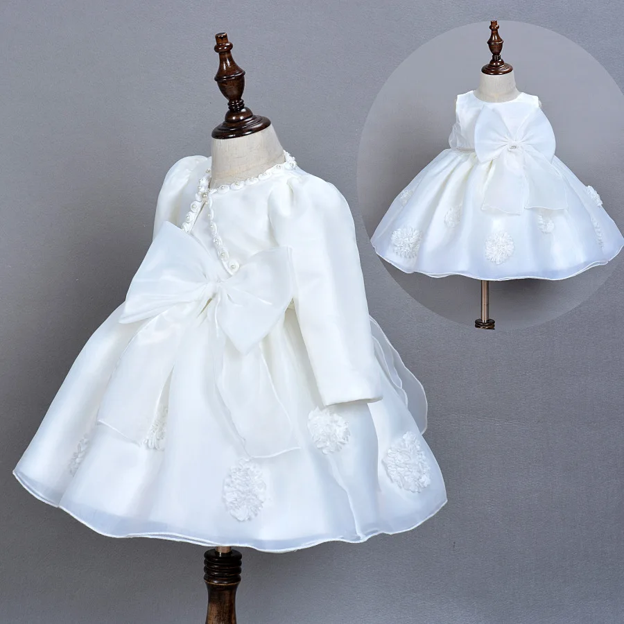 

Baby Dress + Cape + Hairband 3pcs Toddler Princess Baptism Gown Vestido Neonatal Infant Christening Dresses for Wedding Party