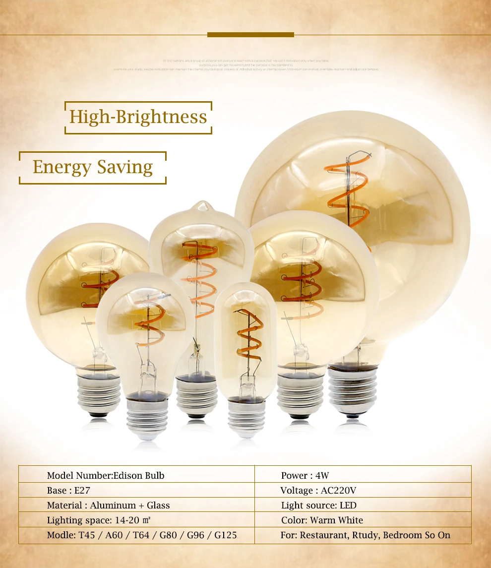 E27 220V лампа накаливания Эдисона Светильник лампочки 3D Винтажный стиль теплый белый Эдисон лампа для гостиной спальни замена лампы накаливания