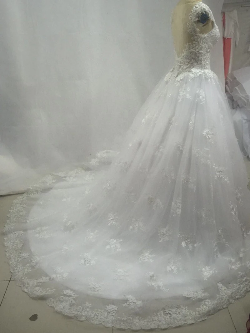 Vestido de noiva princesa, роскошное кружевное свадебное платье с открытой спиной, прозрачное Королевское Платье с хвостом, роскошное свадебное платье, Robe de mariee