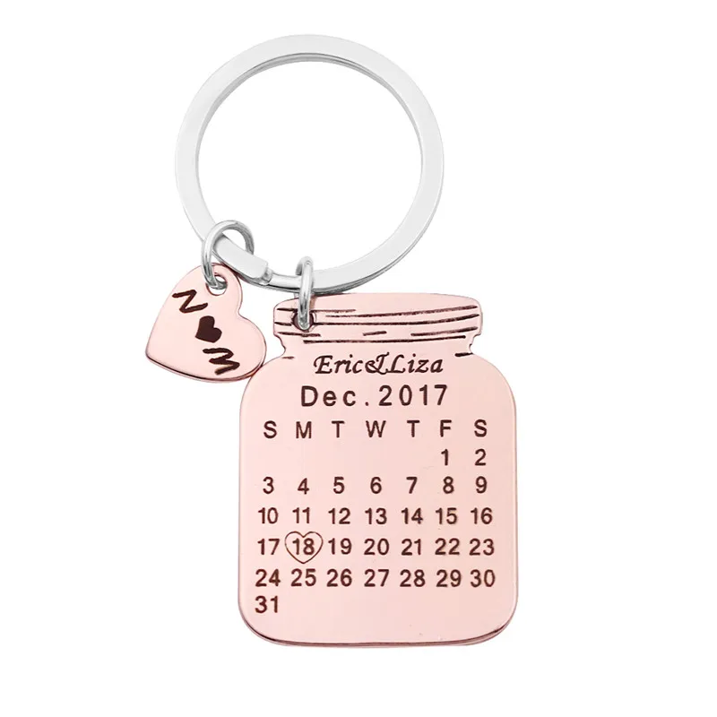 Personalized Custom Jewelry Name Date Calendar Key Chain Engrave Special Date Birthday Key Ring Wedding Anniversary Gift - Цвет: Rose gold kc0660