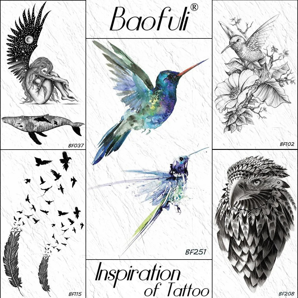 

BAOFULI Hummingbird Temporary Tattoos Birds For Women Watercolor Fake Tattoo Sticker Body Art Arm Waterproof Tatoo Sheet