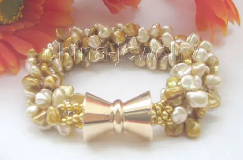 

Free shipping hot sale Women Bridal Wedding Jewelry >>8" 5row Champagne light coffee baroque keshi reborn pearl bracelet