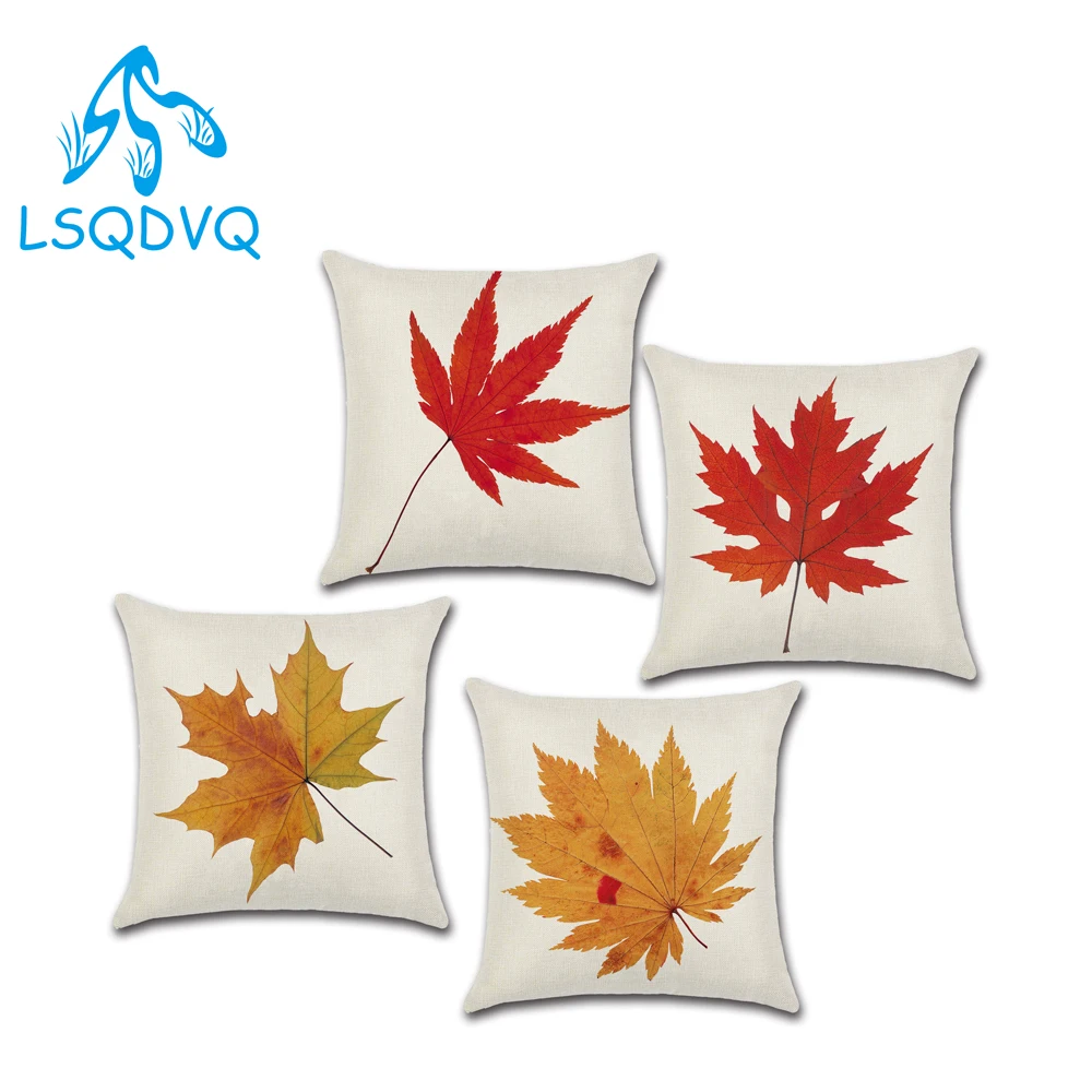 

Decorative Throw Pillow Case Red Maple Leaf Leaves Square Cotton Linen Cushion Cover For Sofa Home Capa De Almofadas 45x45cm