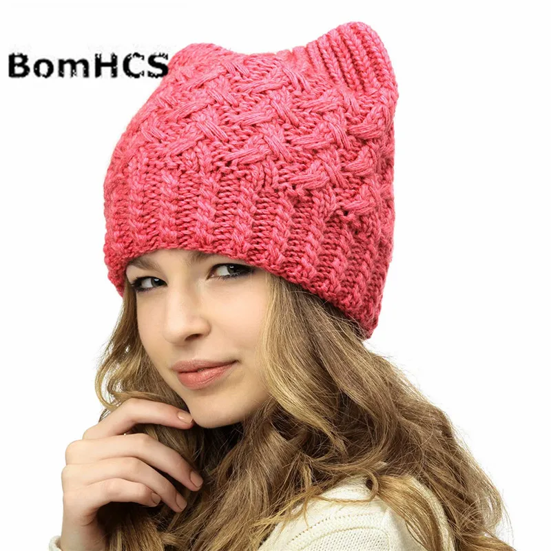 Шапки BomHCS с кошачьими ушками розовые вязаные шапки ручной работы для женщин и