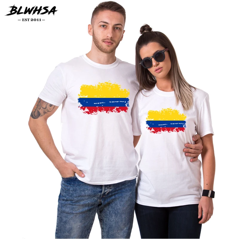 BLWHSA XS-XXL Casual Couple Clothes T-Shirts Colombia Flag Printing Tee Shirt Female Tees Tops Couple T Shirt for Lovers