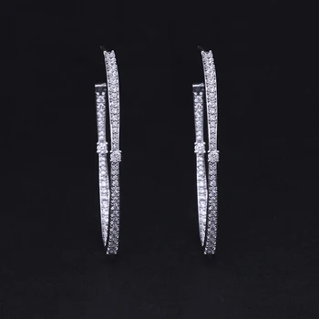 

XIUMEIYIZU New Design Silver Color Silmple Inside-Out Pave Cubic Zirconia Oval Shape Hoop Earrings for Women