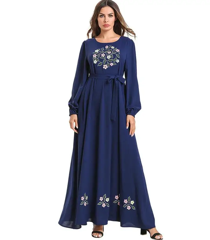 Кафтан абайя халат Дубай исламский хиджаб мусульманское платье Абая для женщин джилбаб кафтан Elbise Giyim Рамадан турецкая исламская одежда - Цвет: Dark blue dress