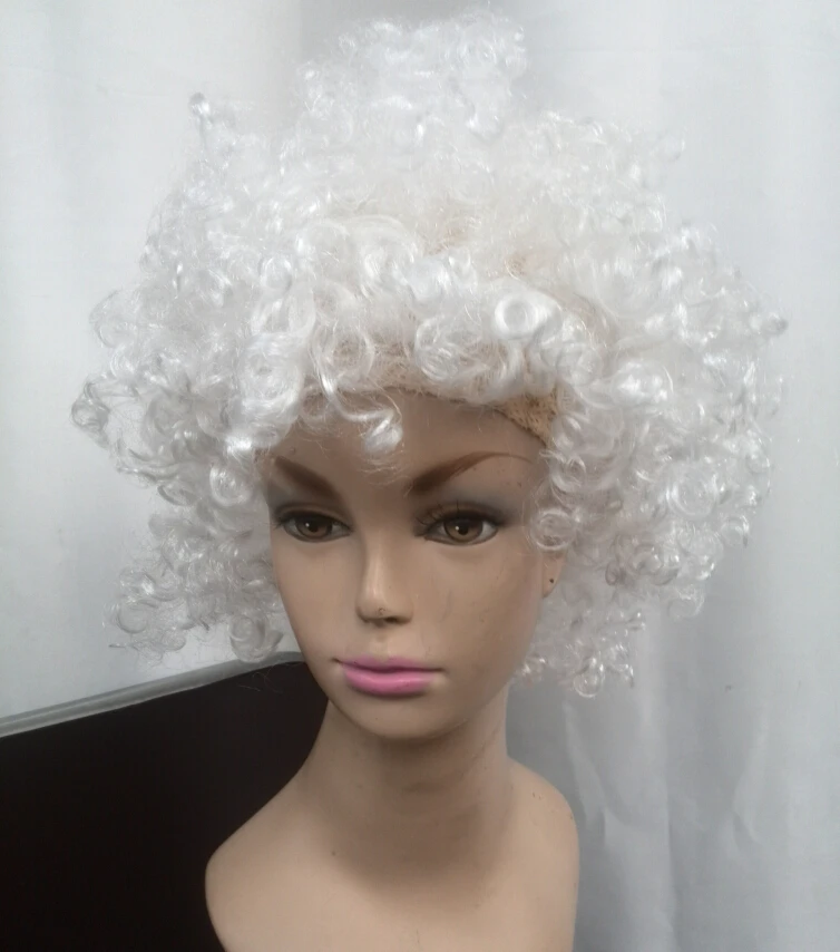 xiuli 0003389 white big Afro hair wig + weaving cap on