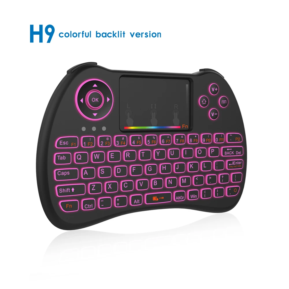 

WooYi H9 7 colors RGB Backlit 2.4GHz Mini Wireless Keyboard English Russian with Touchpad Handheld for Android TV BOX Mini PC