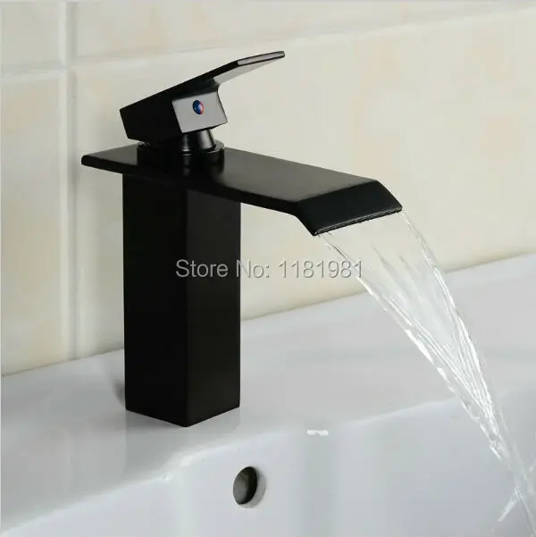 

Oil Rubbed Bronze Faucets Bathroom Basin Sink Waterfall Mixer Tap Faucet Black 9003O