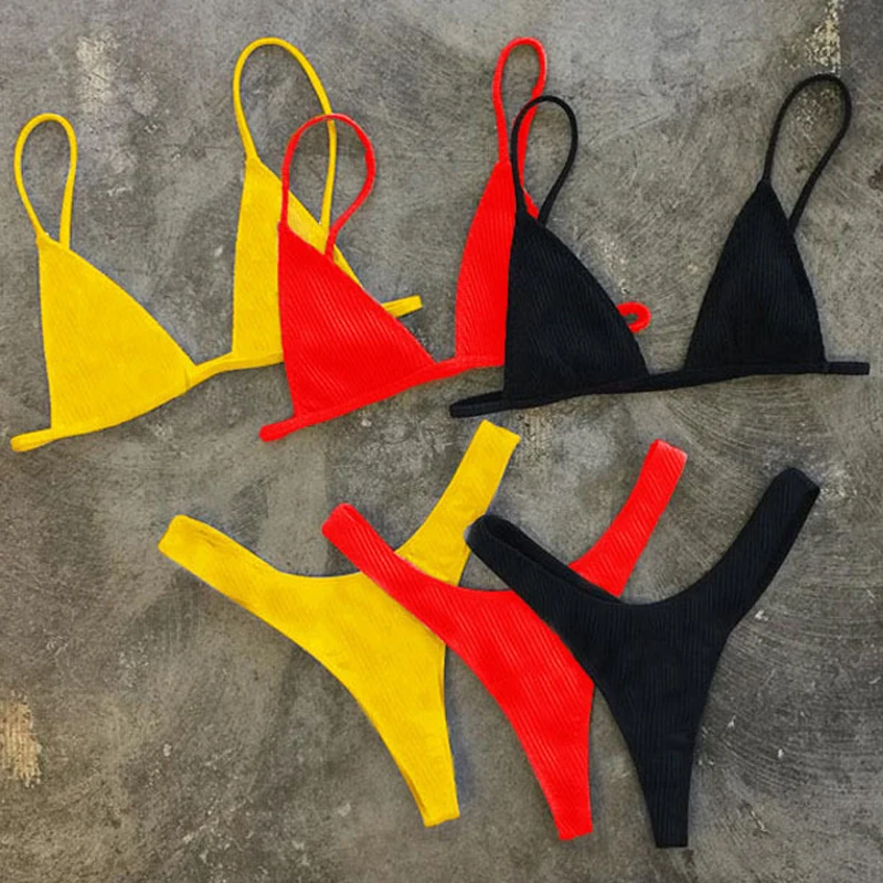 

S585 Sexy Women Bikini Set Swimwear Beachwear Brazilian Bikini Swimsuit Bathing Suit Thong Bikini Set Solid Color Biquini