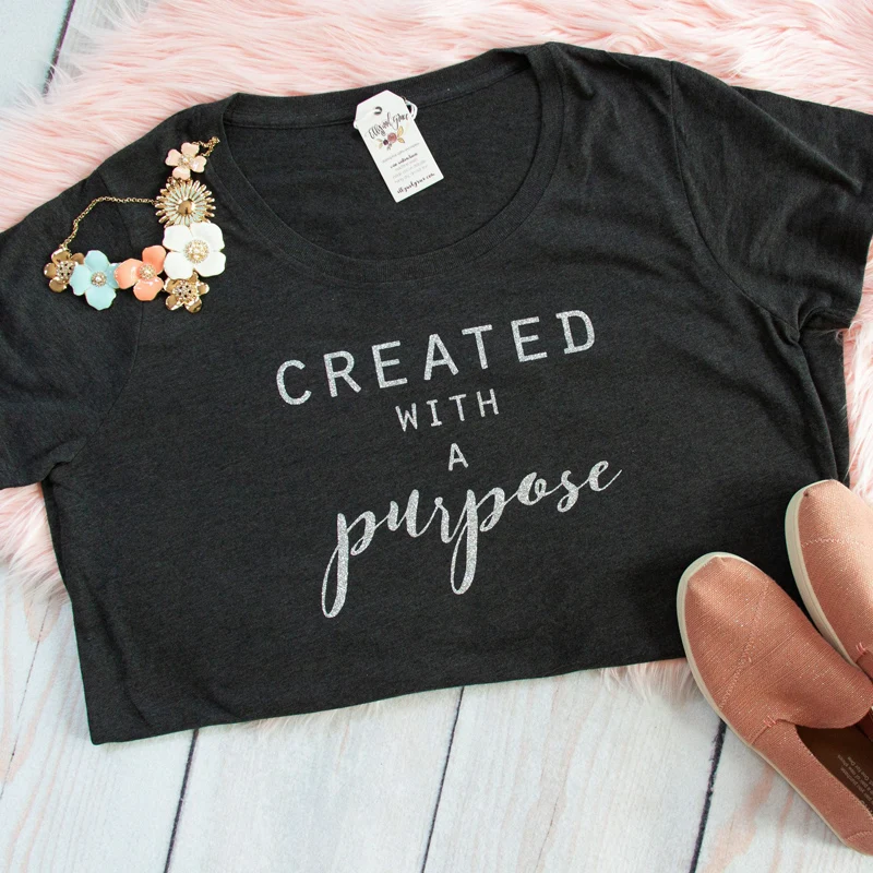Created with A Purpose Letter Print Women T Shirt ...