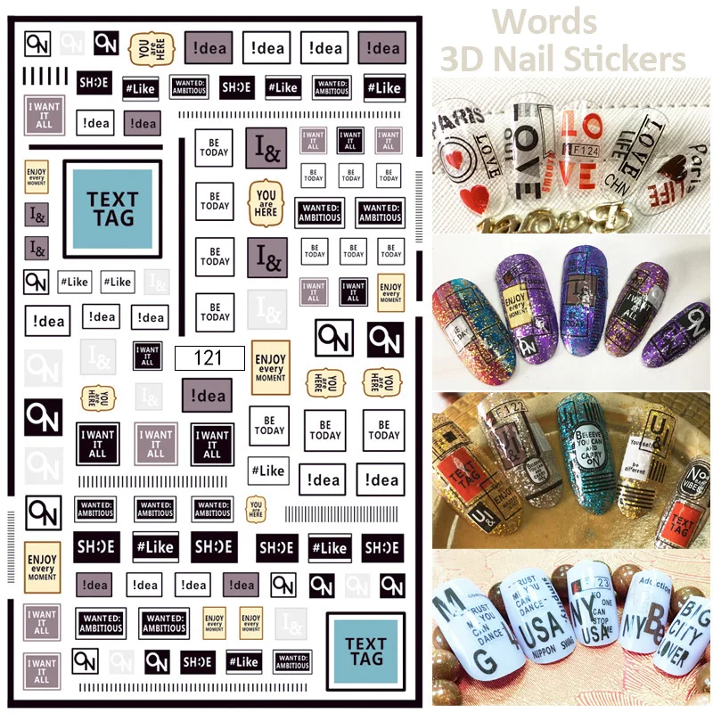 

1pcs Hot Words 3D Nail Art Stickers Adhesive Nail Tips Decals