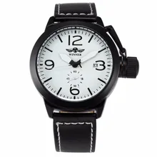 WINNER Mens Automatic Mechanical Watch White Dial Self Wind Leather Band Business Casual Montre Homme Wristwatch