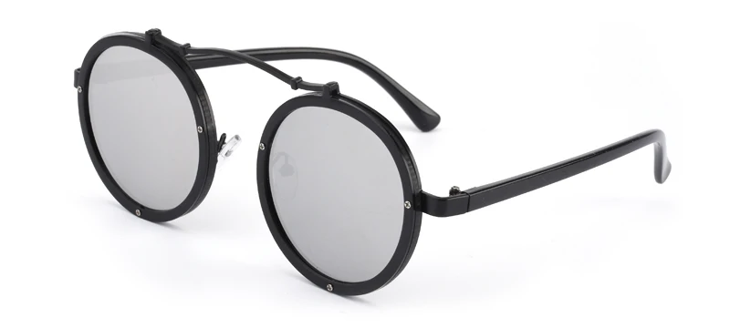 Готические солнцезащитные очки в стиле стимпанк для мужчин и женщин с металлической окантовкой, круглые очки, брендовые дизайнерские солнцезащитные очки в стиле панк, зеркальные очки UV400 M561 - Цвет линз: Black Frame Silver