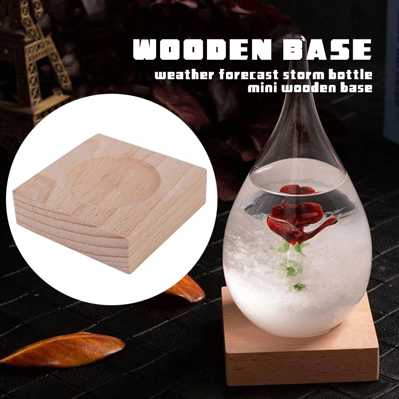 

6.5*6.5*1.8cm Wood Desktop Storm Bottle Bracket Holder Weather Forecast Bottle Base Sturdy Glass Barometer Shelf Decoration