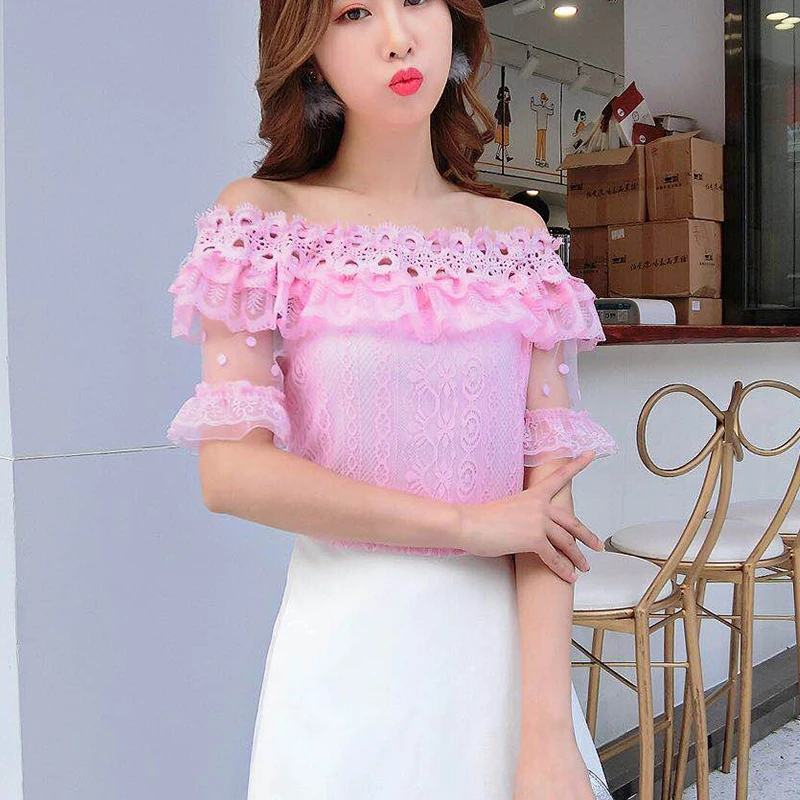 

Missoov moda feminina blusas fashion brand summer sweet style women blouses slash neck lace shirts Female tops vetement femme