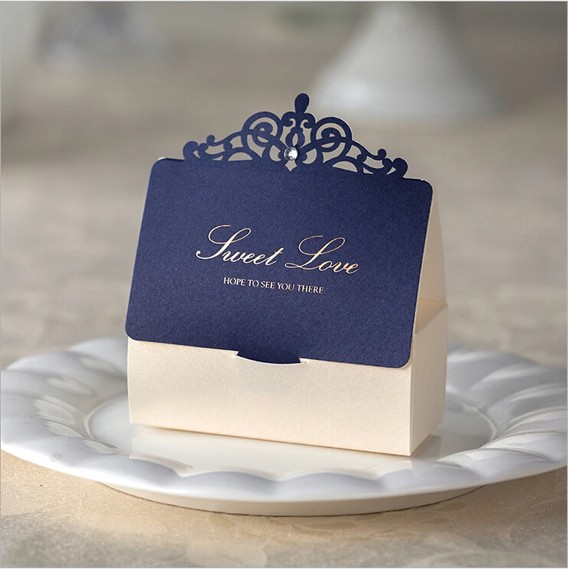 

Romantic Lover Wedding Gift and Favors Bag Elegant Luxury Decoration Laser Party Event Supplies Blue Paper Candy Box For Guest