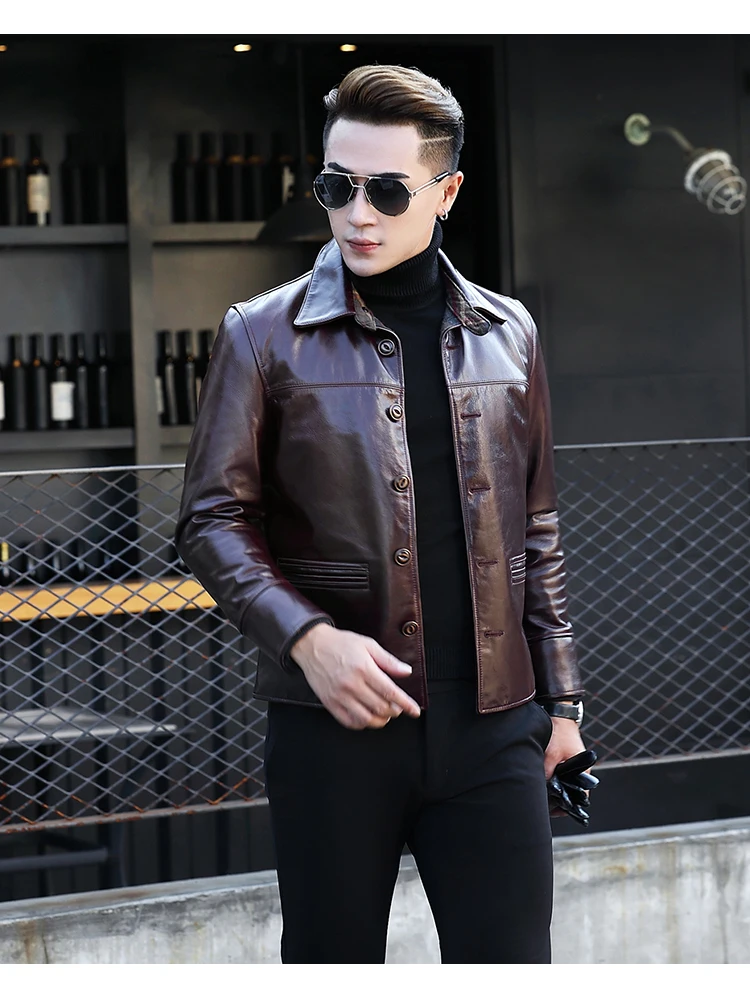 genuine leather shearling coats & jackets Free shipping,Mens Purple classic casual cowhide jacket.man quality genuine leather coat.fashion cool clothing for man,sales sheepskin coats for sale