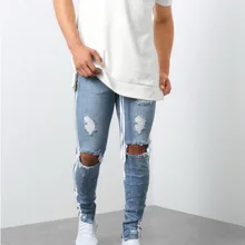 Винтажные Лоскутные рваные джинсы мужские полосатые однотонные обтягивающие Мужские джинсы Горячая Молния Fly Карандаш мужские джинсы повседневные джинсы Уличная