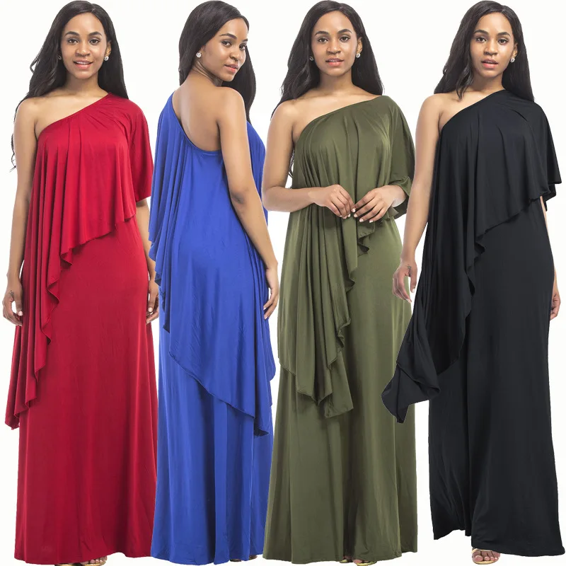 

New summer popular Southeast Asian fashion personality fat MM large shoulder loose wide leg female sexy dress