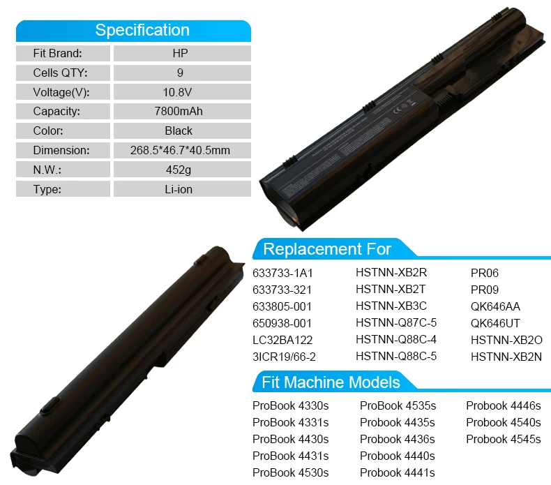 7800 мАч аккумулятор для ноутбука HP ProBook 4545 s 4535 s 4530 s 633805-001 650938-001 аккумулятор большой емкости HSTNN-XB2T HSTNN-XB3C