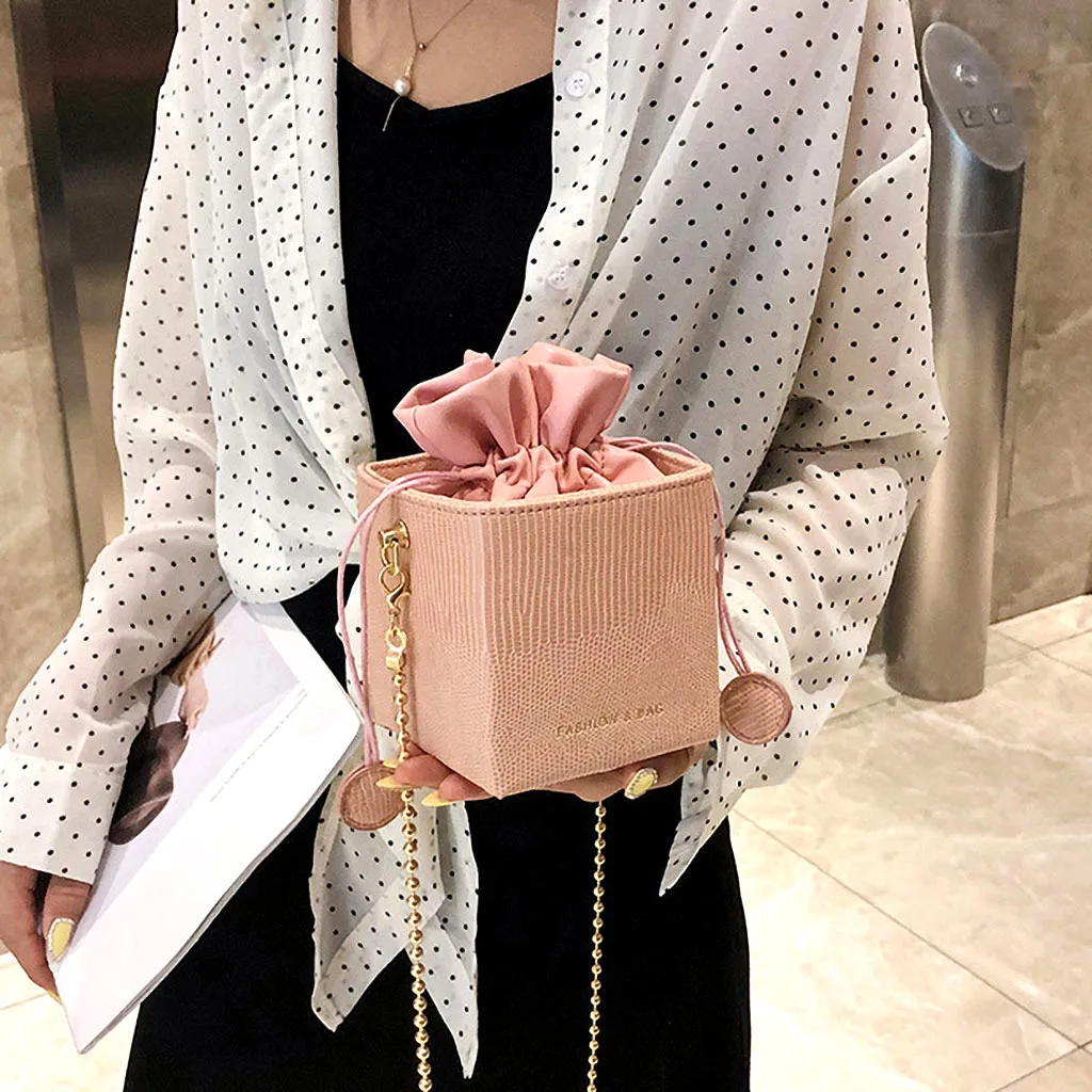 Drawstring box bag Women's Simple All-purpose Small Bucket Bag Single Shoulder Messenger Bags female chain crossbody sac a main