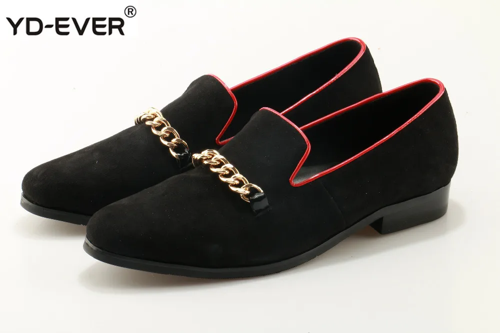 

Black Red Suede Men Loafers New Fashion Moccasins Shoes with Gold Chains Luxury Brand Prom Banquet Men Dress Shoes Big Size 46