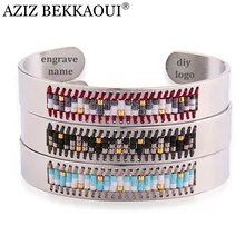 AZIZ BEKKAOUI 10 мм широкий браслет вечерние ювелирные изделия ручной работы манжеты браслеты для женщин браслет из нержавеющей стали персонализированный логотип, название