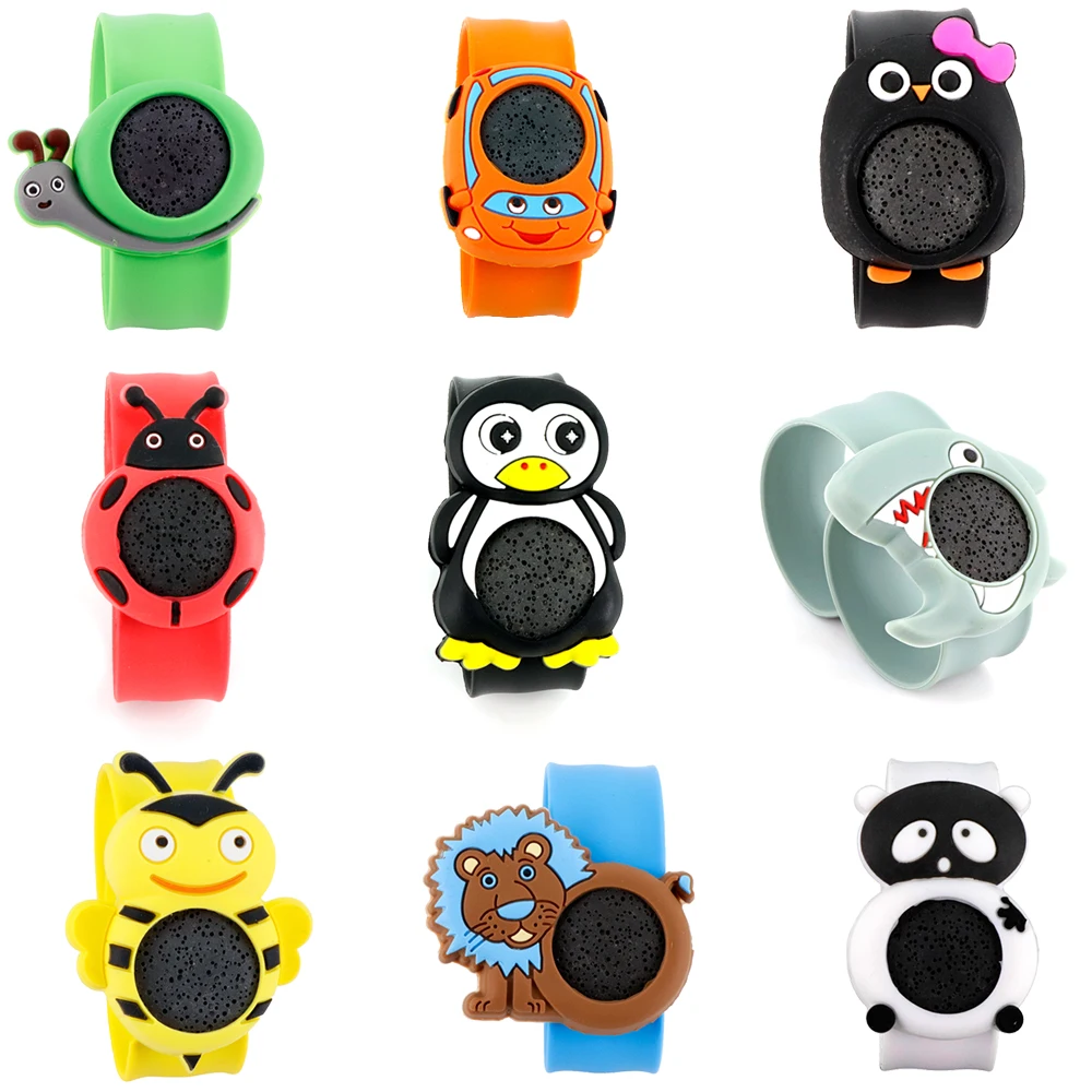 

Animal Silicone Slap Bracelet Cartoon Mosquito Repellent Essential Oil Diffuser Lava Stone Bangle Kids Wristbands