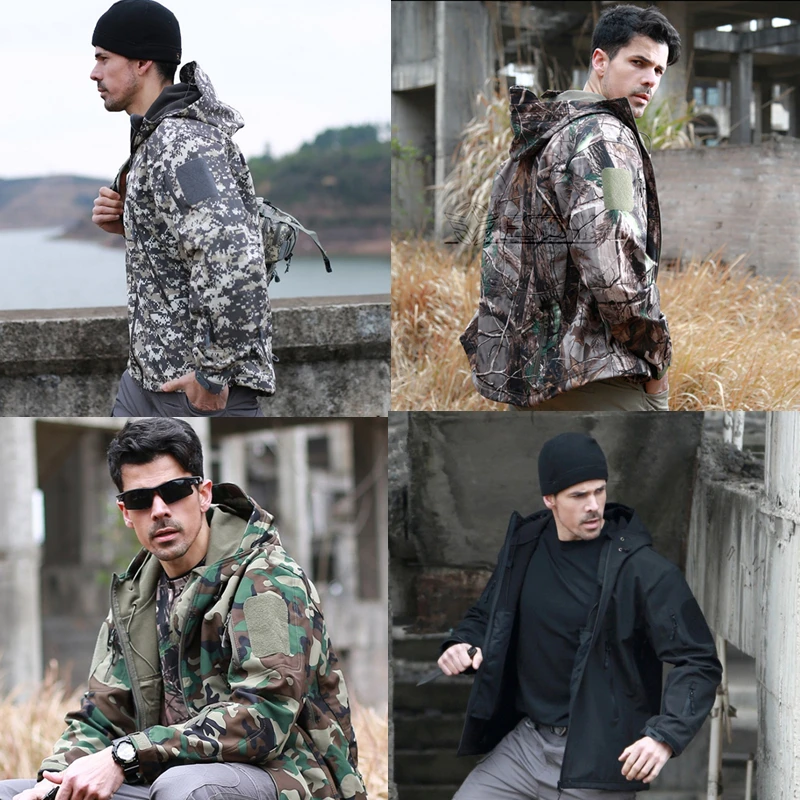

Camouflage Jacket Men Waterproof Camping Male Fishing TAD shark Coat Mountaineering Suit Climbing Winter Autumn large Size Pizex
