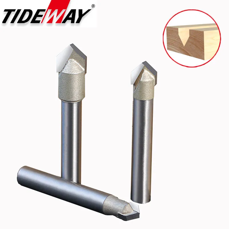 

Tideway 1pc Professional Grade Single V-shaped 3D Inverted Edge Trimming Cutter Woodworking 90 Degree Beveled Router Bit