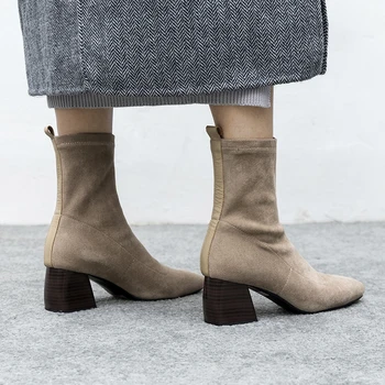 

22-26.5cm length big size Women Boots hot sale casual fashion Square head thick with elastic Lady Korean 6cm high heels