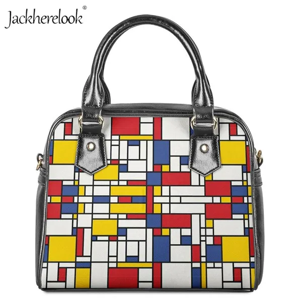 Jackherelook женская сумка Mondrian, цветная, художественная, с принтом, кожаная, на плечо, маленькая сумка, фирменный дизайн, через плечо, сумка-мессенджер, клатч - Цвет: HX380DL