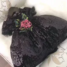 Новинка; черная одежда для девочек; милые детские платья; детская одежда для От 2 до 9 лет девочек; красивое платье принцессы с цветами для свадебной вечеринки