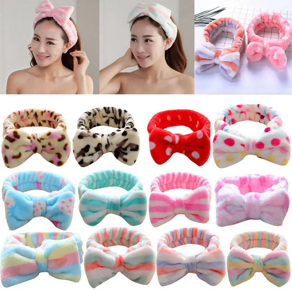 

Women Girls Flannel Bowknot Soft Hair Clasp Makeup Bath Shower SPA Hairband Wash Face Hair Band