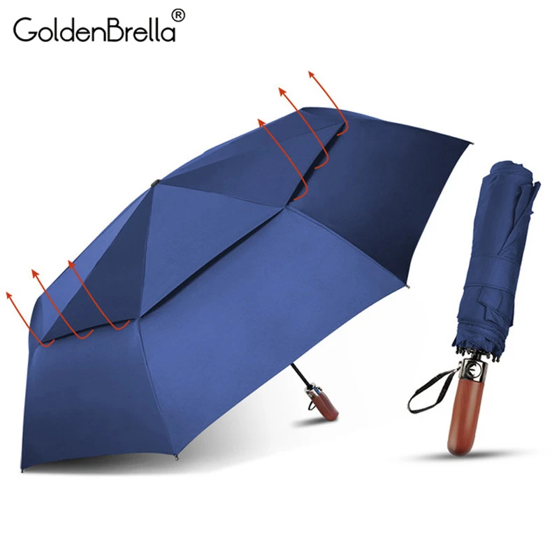 Loco Converger collar Paraguas de doble capa para hombre y mujer, sombrilla de doble capa con  mango de madera