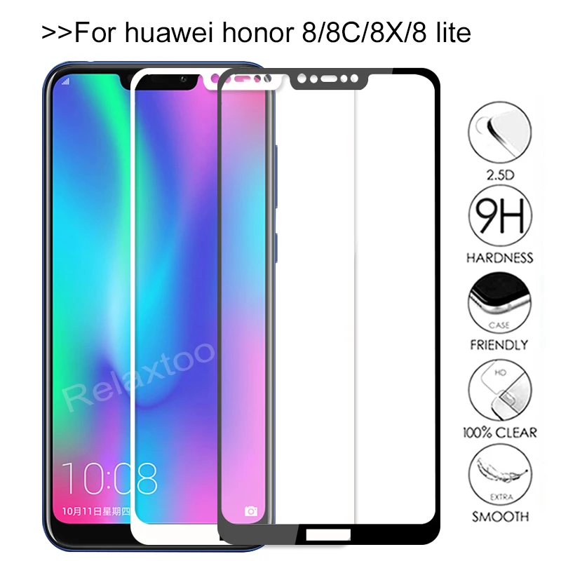 Защитное стекло для экрана honor 8c 8 lite закаленное Huawei 8x c8 x8 c x light|Защитные стёкла и